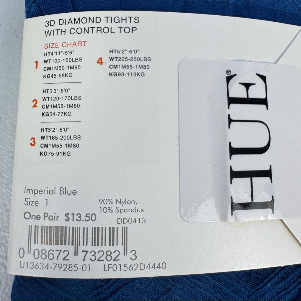 Hue 3D Diamond Tights with Control Top Womens Size 1 Imperial Blue - Picture 4 of 5